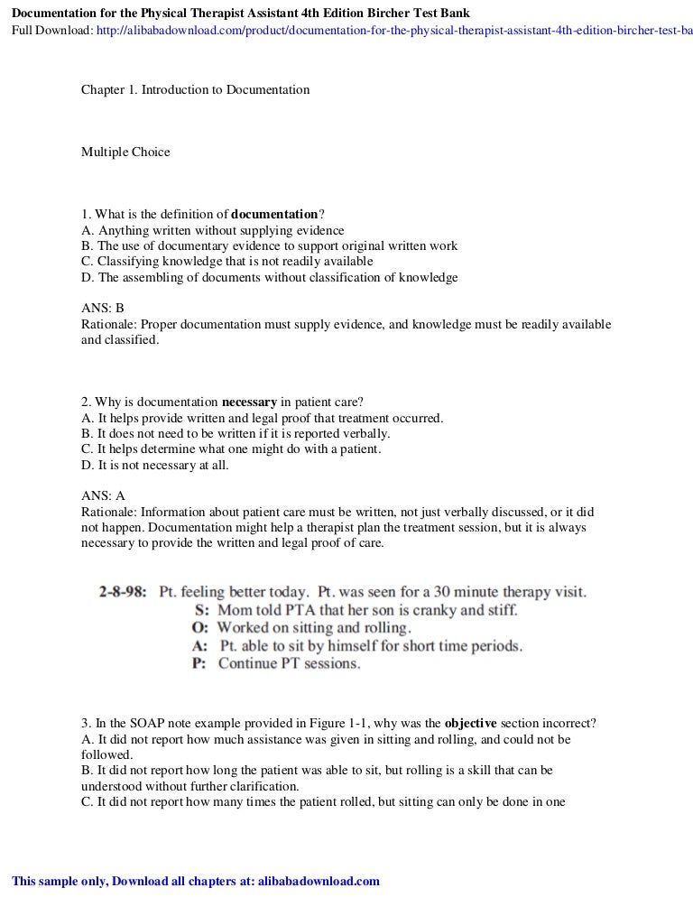 Documentation For The Physical Therapist Assistant 4th Edition Birche