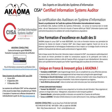 Formation CISA Certification CISA ISACA Certified Information System Auditor,...