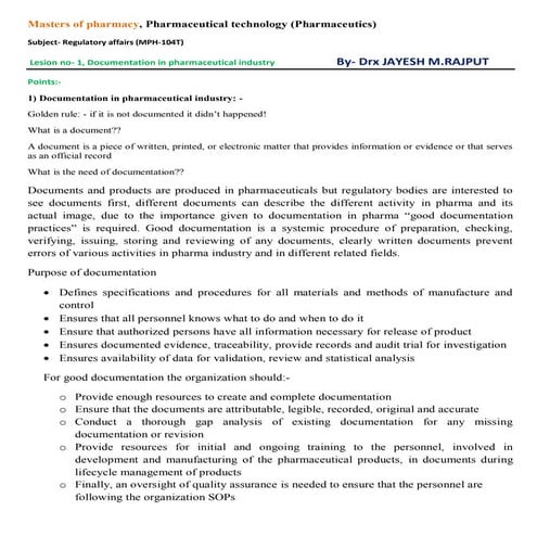 Documentation in pharaceutical industry