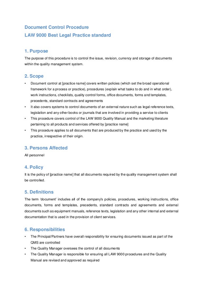 Document Control Procedure For Legal Practices