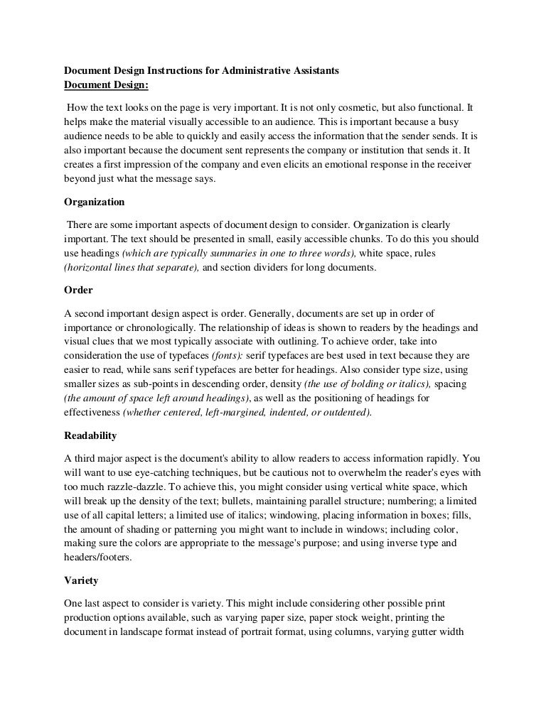 Document Design Instructions For Administrative Assistants Activity