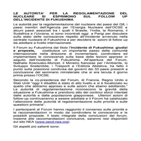 Post - Fukushima, giudizi e proposte da 33 paesi