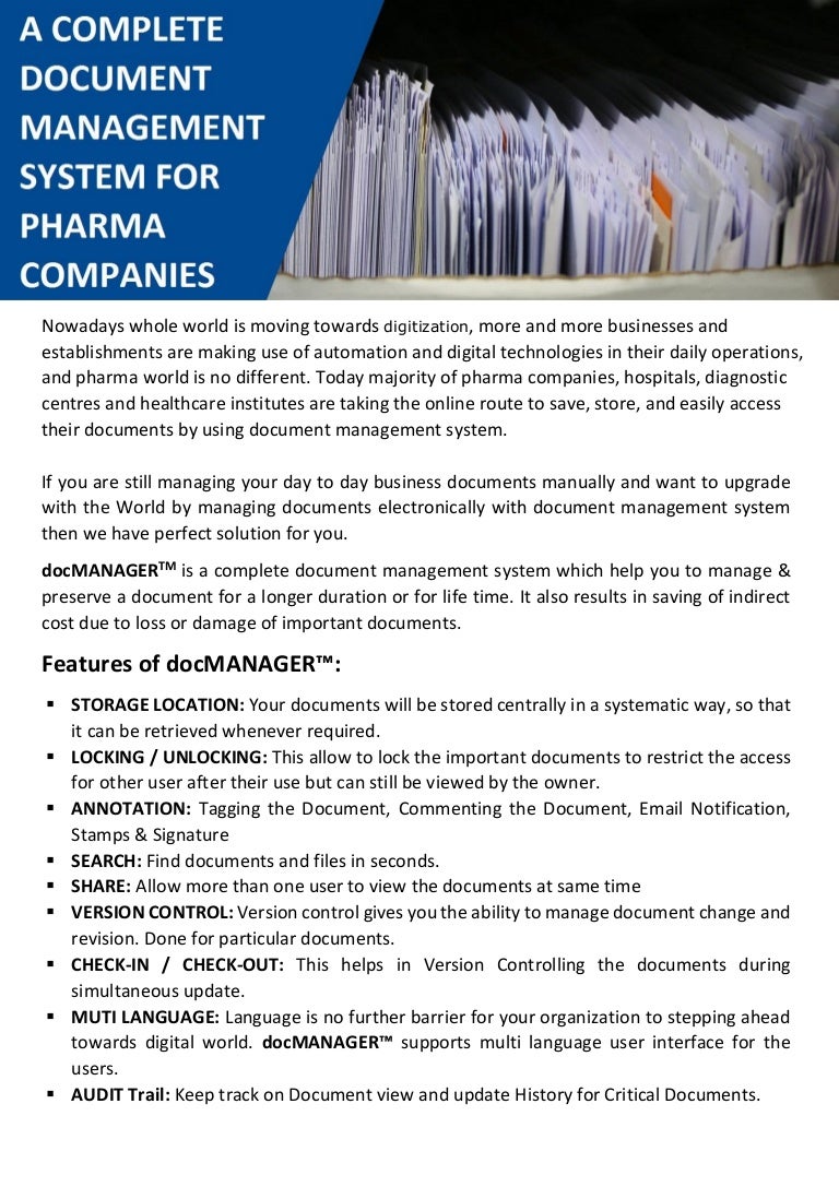 Document management system for pharma companies