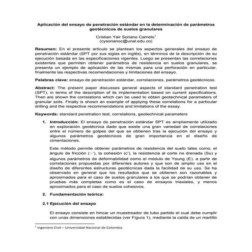 Aplicación del ensayo de penetración estándar en la determinación de parámetr...