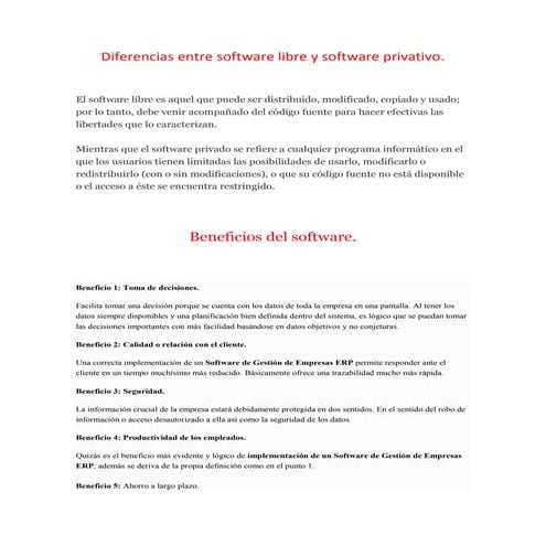 Diferencias entre software libre y privativo | PDF