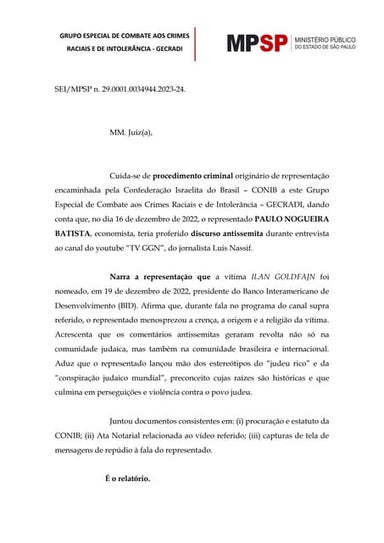 MP-SP Documento antissemita SEI/MPSP n. 29.0001.0034944.2023-24