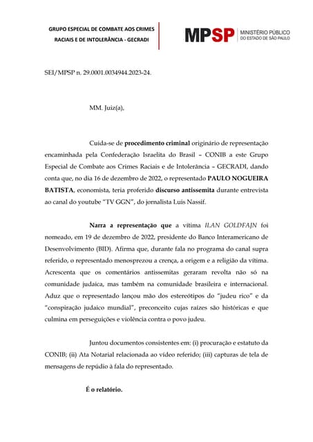 MP-SP Documento antissemita SEI/MPSP n. 29.0001.0034944.2023-24