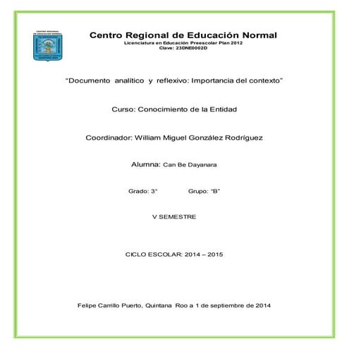 Documento  analítico  y  reflexivo importancia del contexto