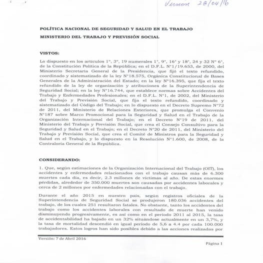 politica nacional de salud y seguridad ocupacional chile
