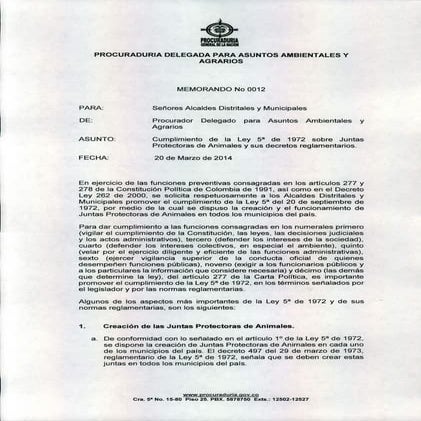 Cumplimiento de la ley 5 de 1972
