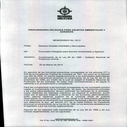 Cumplimiento de la ley 84 de 1989