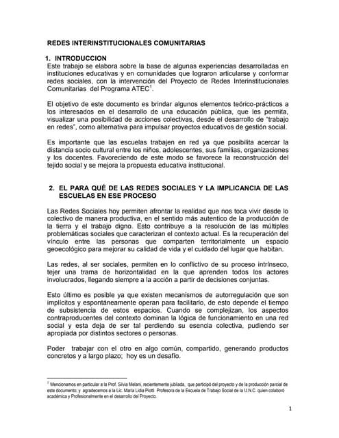 La conformación de Redes como modo de vincular Escuela, Familia y Comunidad