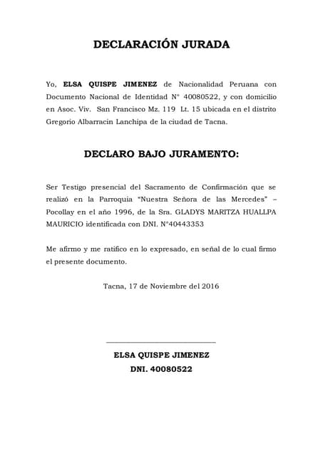 Modelo de declaración jurada simple Modelo de declaración jurada simple