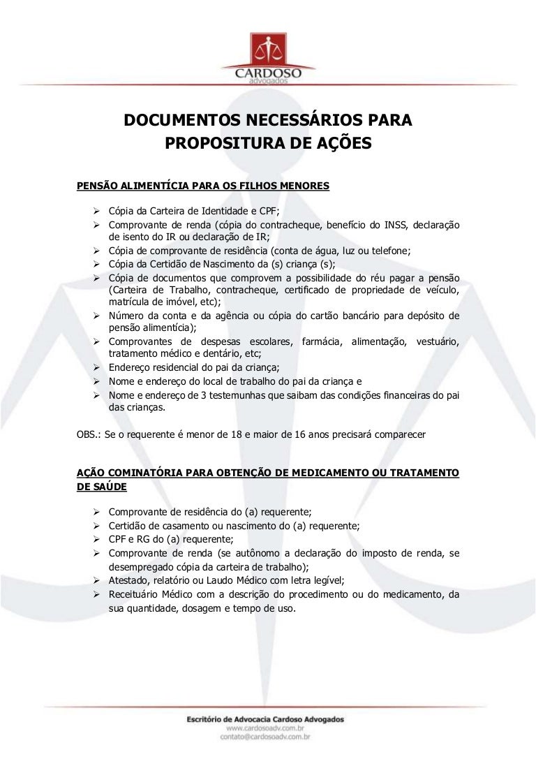 DOCUMENTOS NECESSÁRIOS PARA PROPOR AÇÃO