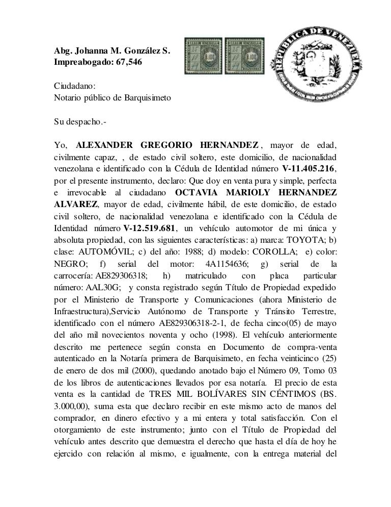 Documento traspaso de vehiculo