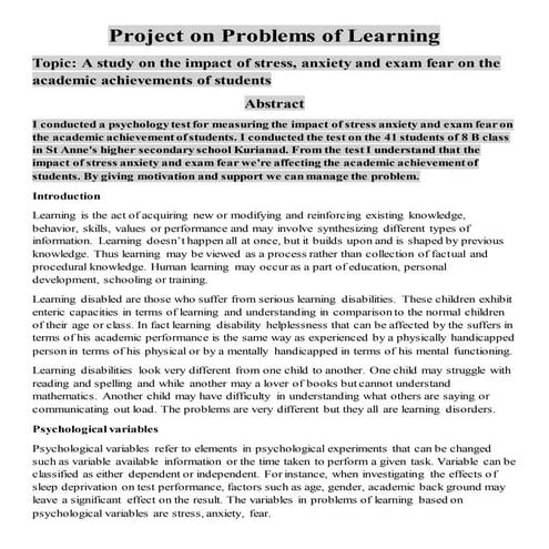 Project on Problems of Learning