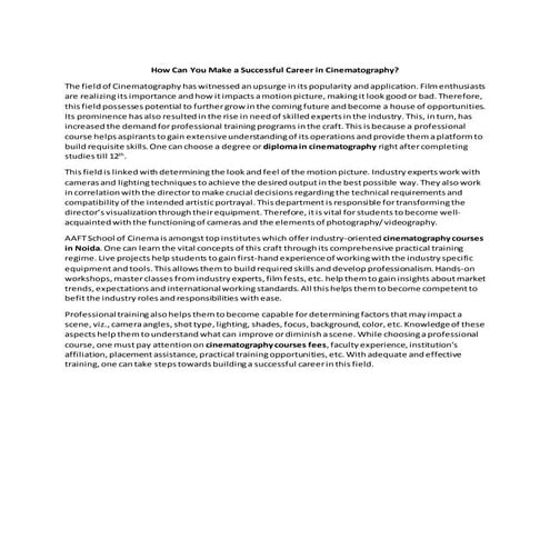 Career in Cinematography | PDF