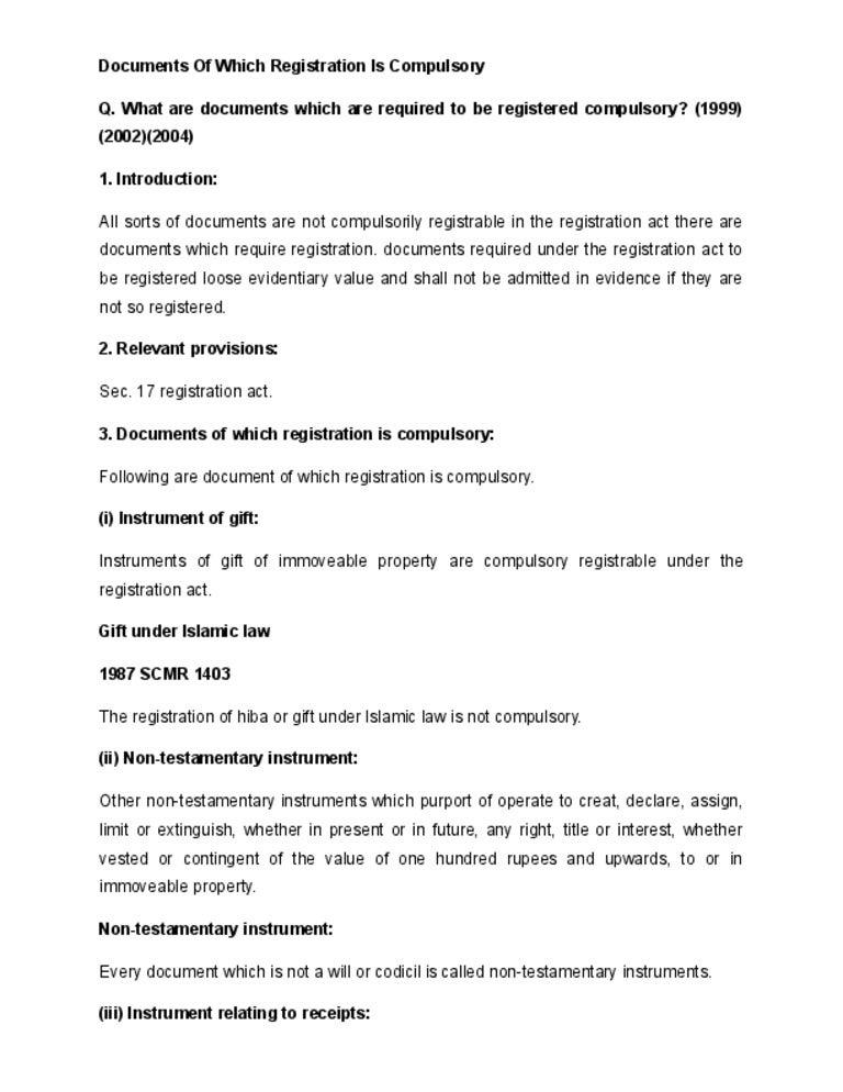 Documents of which registration is compulsory