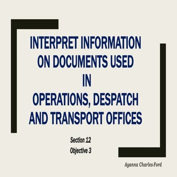 Operations, Despatch and Transport Services