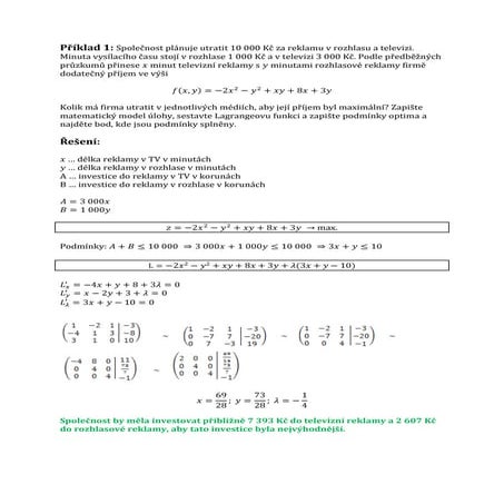 Dodatečné příklady optimalizační metody