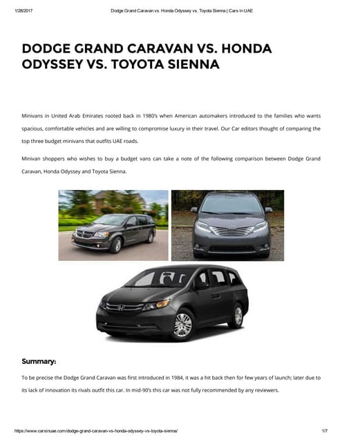 Dodge Caravan Vs Honda Odyssey