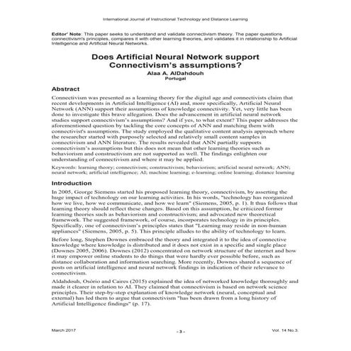 Does artificial neural network support connectivism’s assumptions?