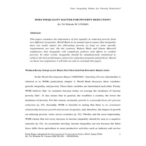 Does Inequality Matter for Poverty Reduction?