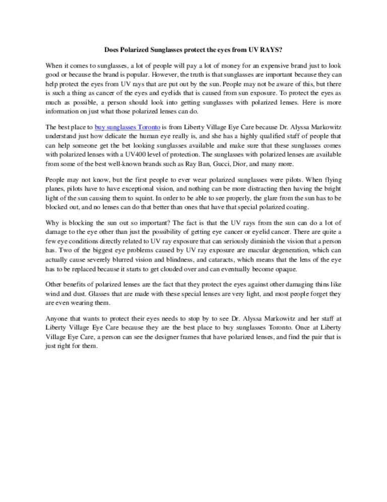 do polarized sunglasses protect from uv rays