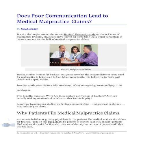 Does Poor Communication Lead to Medical Malpractice Claims? By Floyd Arthur