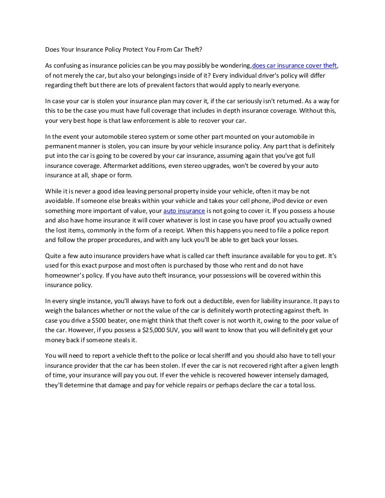 Does Car Insurance Cover Theft From Vehicle / Does Auto