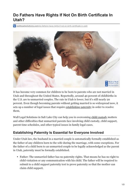 Do Fathers Have Rights If Not On Birth Certificate In Utah? Do Fathers Have Rights If Not On Birth Certificate In Utah?
