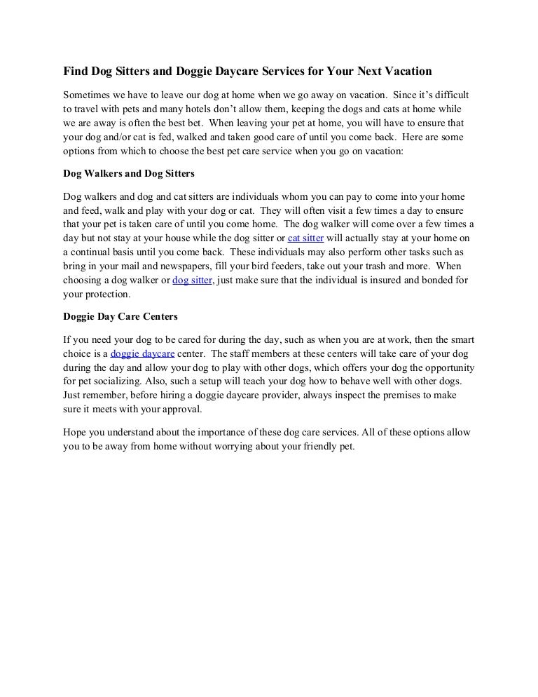 dog daycare for vacation