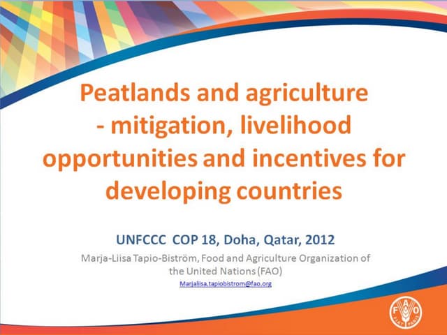 Peatlands and agriculture - mitigation, livelihood opportunities and incentives for developing countries