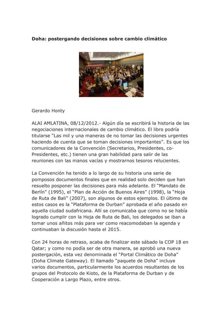 Doha postergando decisiones sobre el cambio climático
