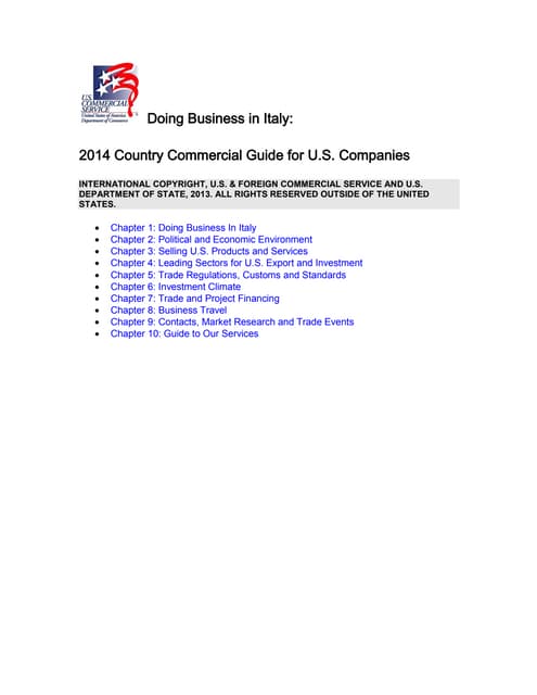 Dr Dev Kambhampati | Doing Business in Italy - 2014 Country Commercial Guide for US Companies