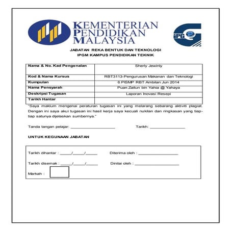 Dokumentasi Inovasi Masakan RBT