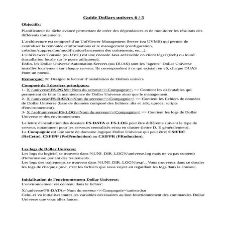 Dollars univers exploitation guide