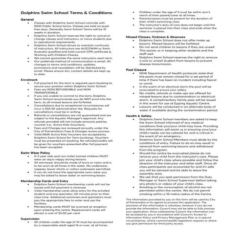 Dolphins swim school terms and conditions | PDF