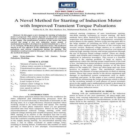 d-q axis model for DOL starter