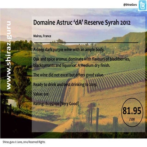 Domaine Astruc 'da' Reserve Syrah 2012 | PPTX