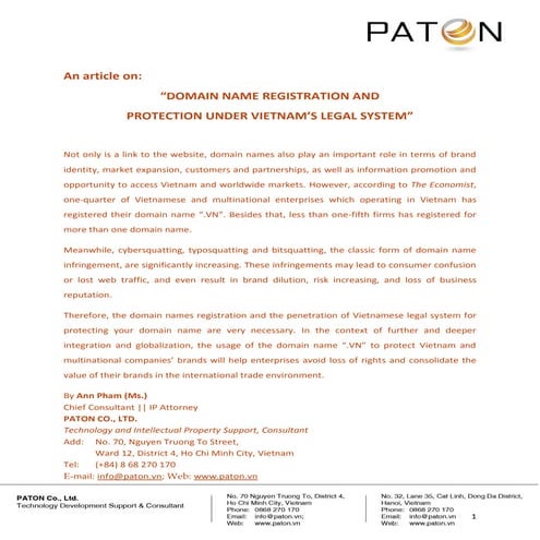 Domain registration and protection in vietnam | PDF