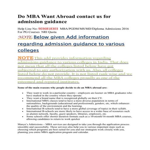 Do mba abroad & India 2016 Admission through management quota