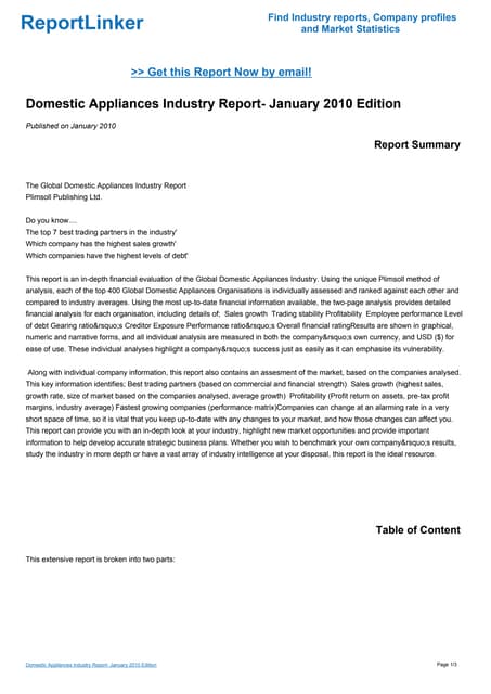 Domestic Appliances Industry Report...