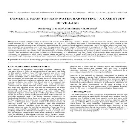 Domestic roof top rainwater harvesting   a case study