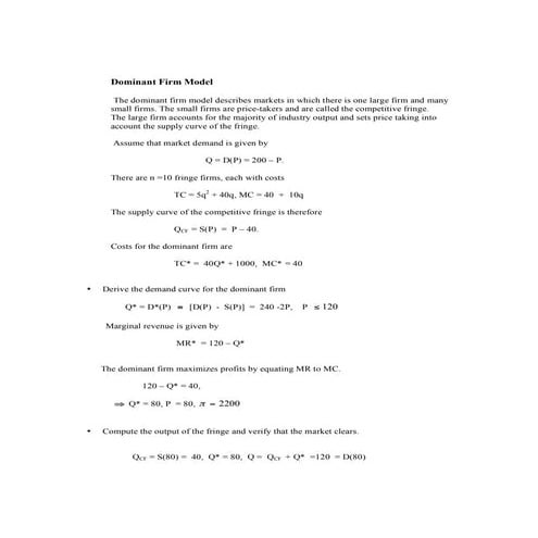 Dominant Firm Model