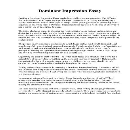 Dominant Impression Essay. McDaniel College