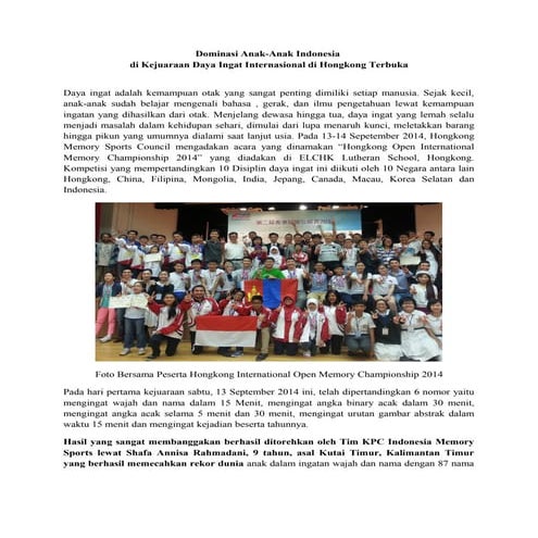 Dominasi tim kpc memory sports indonesia di kejuaraan daya ingat internasiona...