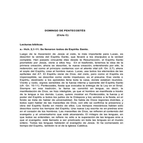 LECTURA ORANTE - DOMINGO DE PENTECOSTÉS - C