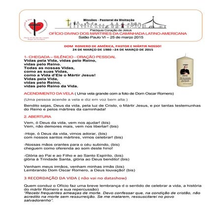 Dom Oscar Romero  Ofício dos Mártires da Caminhada América Latina