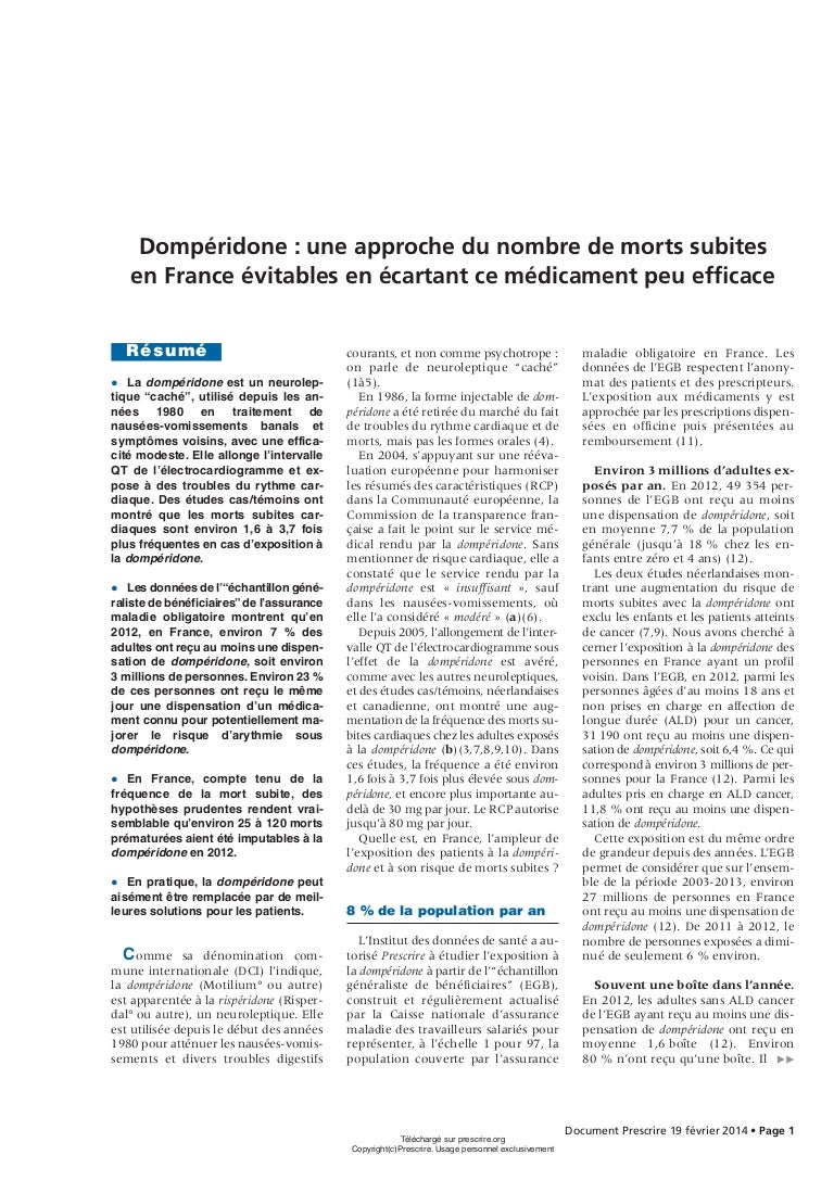 Domperidone Une Approche_Du_Nombre_De_Morts_Subites